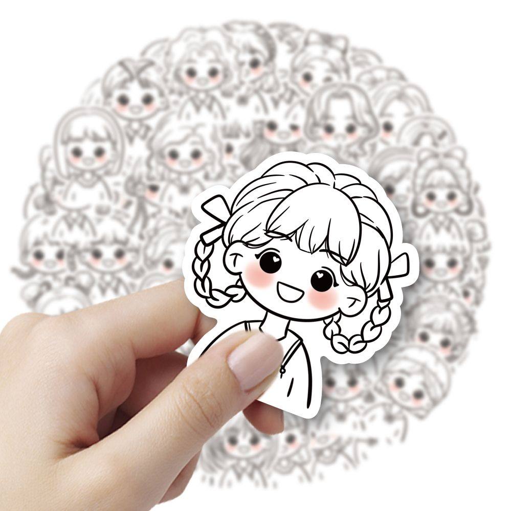 【大图释官方授权】120张原创卡通发型小女孩贴纸创意简笔画可爱diy手账贴画防水装饰可爱卡通行李箱手机防水,淘宝优惠券,粉丝福利购,淘宝优惠卷
