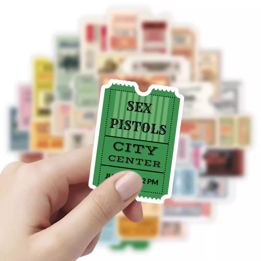 【大图释官方授权】126张复古摇滚乐门票贴纸水杯行李箱手账防水手机贴画自粘不留胶装饰画手账行李箱装饰贴,淘宝优惠券,粉丝福利购,淘宝优惠卷