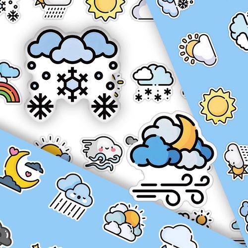 【大图释官方授权】108张天气简笔画小表情贴纸diy可爱趣味小插画儿童玩具装饰手账桌面手机壳行李箱文具贴画 - 图0