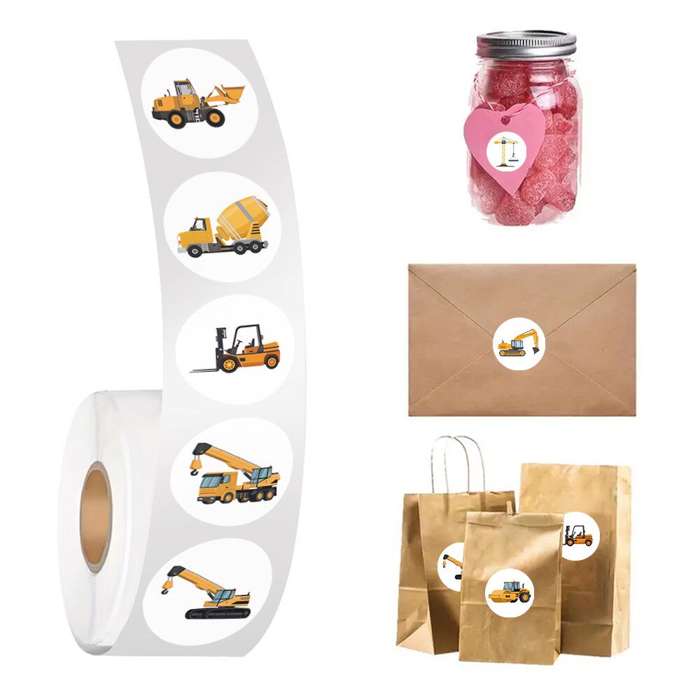 【大图释官方授权】1000贴卡通工程车卷卷贴diy自粘手账装饰挖掘机卡车图案儿童玩具桌面贴纸不干胶封口贴画,淘宝优惠券,粉丝福利购,淘宝优惠卷