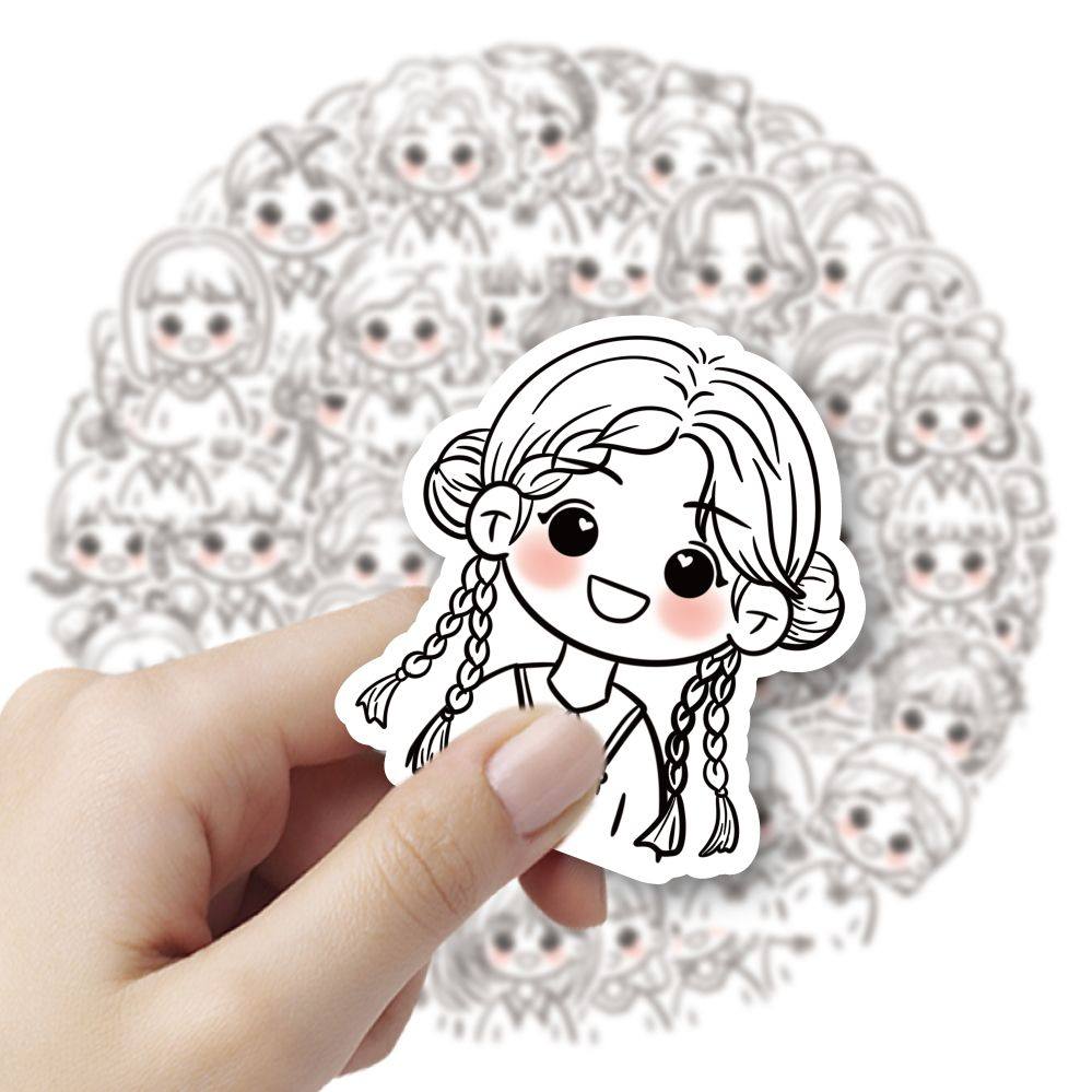 【大图释官方授权】120张原创卡通发型小女孩贴纸创意简笔画可爱diy手账贴画防水装饰可爱卡通行李箱手机防水,淘宝优惠券,粉丝福利购,淘宝优惠卷