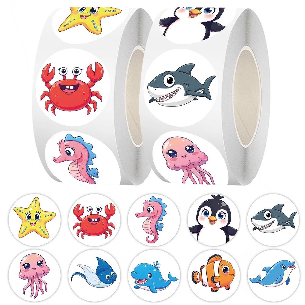【大图释官方授权】1000贴海洋生物卷卷贴趣味卡通简约海星海马小螃蟹装饰diy自粘手机壳封口贴装饰手账贴画,淘宝优惠券,粉丝福利购,淘宝优惠卷