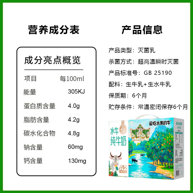 爱吃水果的牛A2β-酪蛋白4.0蛋白水牛纯牛奶12瓶儿童营养广西牛奶 - 图2