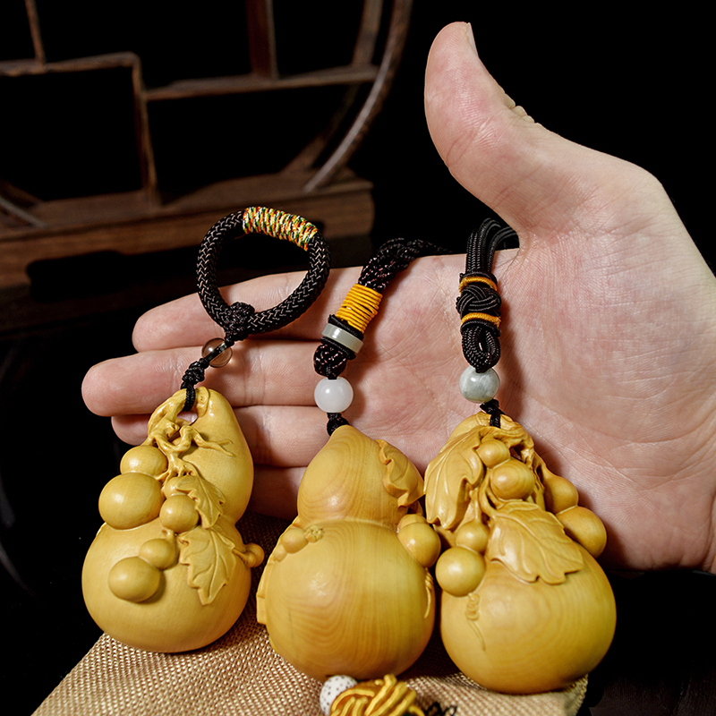 小叶黄杨木雕葫芦汽车挂件手把件福禄满堂男文玩工艺礼品拇指把玩 - 图2