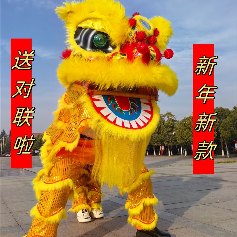 新款成人双人舞龙舞狮道具羊毛南狮醒狮舞狮子服装狮子头表演整套 - 图0