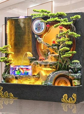 大型水幕墙背景墙假山流水喷泉客厅室内屏风庭院循环瀑布景观摆件