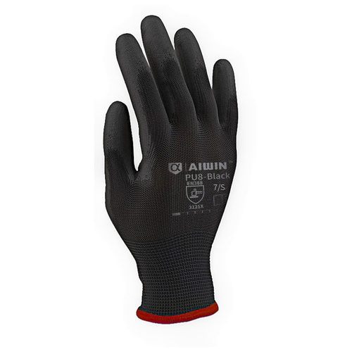 AIWIN涤纶白PU灰PU黑PU手套(掌浸)PU掌部涂层PU指浸指尖涂层1副 - 图0