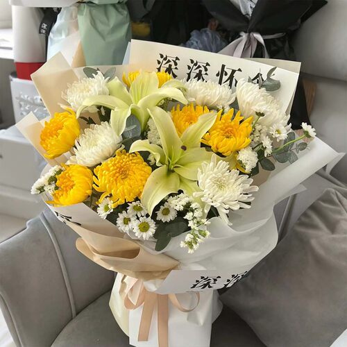 清明节黄白菊混搭花束鲜花速递同城配送祭祀扫墓拜祭北京上海花店 - 图0