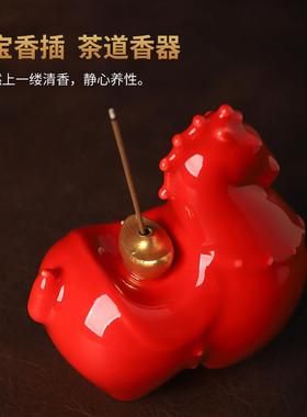 陶瓷唐马Q版马上有钱香插小摆件办公室茶室书房桌面好物工位装饰