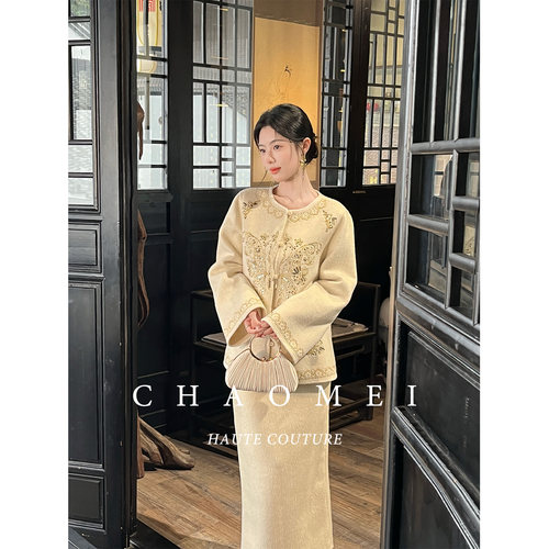 【蝴蝶夫人】冯（CHAOMEI新中式女装定位刺绣双面呢外套国风套装 - 图1