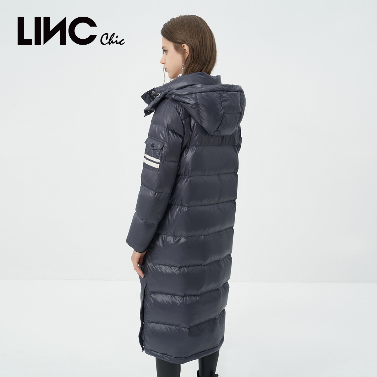 LINCCHIC金羽杰羽绒服女款冬季修身长款过膝羽绒服女Y22808191 - 图3
