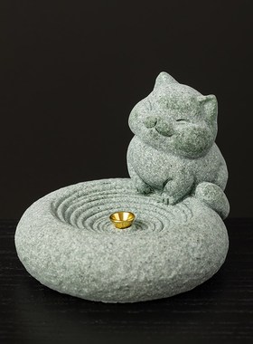 青砂石猫咪香插香托茶宠香座客厅室内线香檀香香托茶道桌面摆件