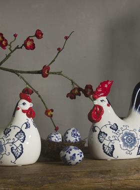 中式陶瓷乔迁新居创意鸡高档礼品客厅酒柜办公室玄关装饰公鸡摆件