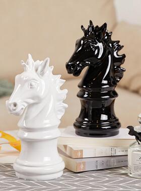 优艺诗 现代简约国际象棋马头装饰摆件家居工艺品软装配饰