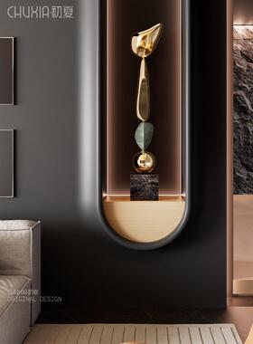 轻奢入口大厅壁龛细长垂直高装饰艺术雕塑高端酒店客厅地板装饰