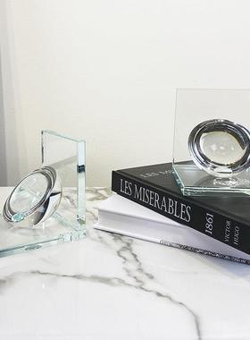 简约现代轻奢样板房书房书柜书架装饰摆件琥珀色水晶书靠书挡书立