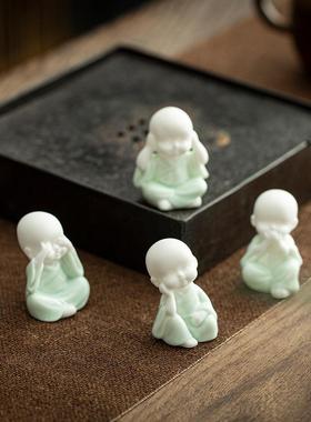 创意可爱迷你四不小和尚人物摆件青瓷小沙弥园艺造景装饰品小摆设