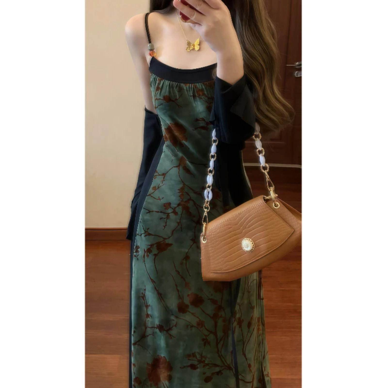 新中式国风扎染植绒吊带连衣裙气质长裙&防晒空调针织开衫两件套,淘宝优惠券,粉丝福利购,淘宝优惠卷