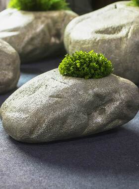 北欧简约大型鹅卵石定制组合玻璃钢商场户外落地特大异形盆景花盆