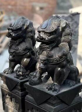 拴马桩石雕石狮子麒麟彷古中式庭院装饰摆件貔貅青石祥云拴马石柱
