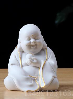 正品创意陶瓷吉祥弥勒佛新公式车客厅办室摆件平安载中人物佛像装