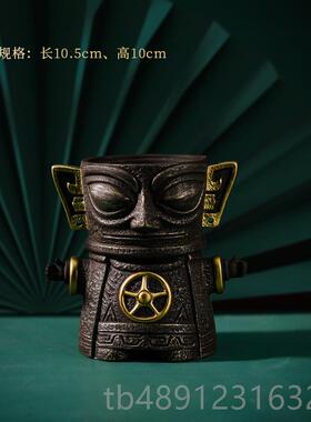 正品星堆文创能笔筒三收纳桶客创厅茶室办公室桌面多功收纳摆件意