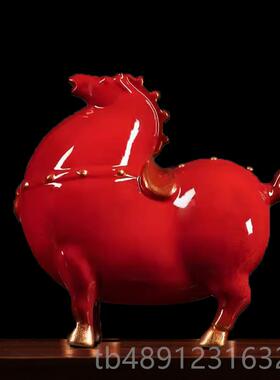 正品招财红色面唐马摆陶瓷家客厅办公桌酒居柜装饰摆设瓷器马工件