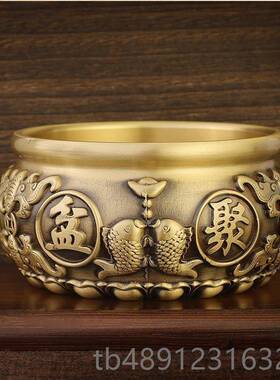 正品纯铜八福聚宝玄盆招财聚宝黄铜存面钱缸关客厅铺店办公室桌摆