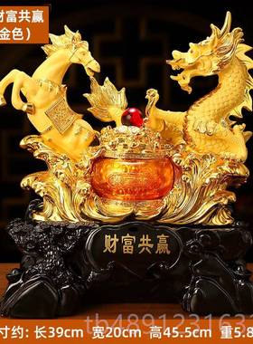 正品上善水2 树脂财富共赢龙马摆件 聚宝盆生肖龙开 招财业工艺礼
