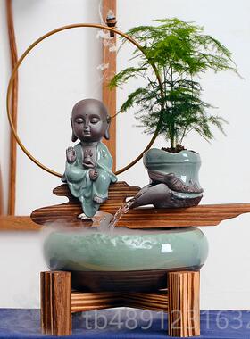 正品禅意陶瓷流水风喷泉摆件创意中关式玄招财水轮家居厅客桌面小