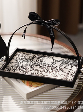 入户香水茶几皮质玄关皮革香薰托盘轻奢高档摆件收纳盘饰品置物盘