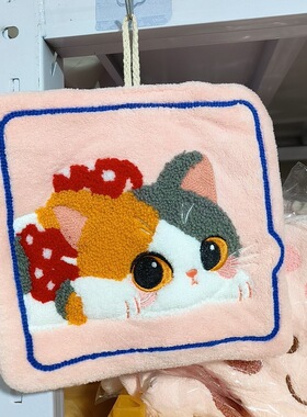 厂家批发可爱猫咪ins风小毛巾卡通珊瑚绒搽手巾可挂式吸水擦手巾