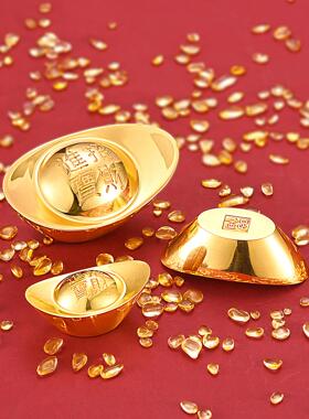 实心铜锭、黄铜模拟金锭、一锭招财、客厅聚宝盆装饰、轩月小摆件