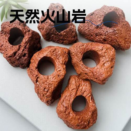 打孔火山石固定水草定植环红黑色水草种植环沉底造景石头躲避底座 - 图0
