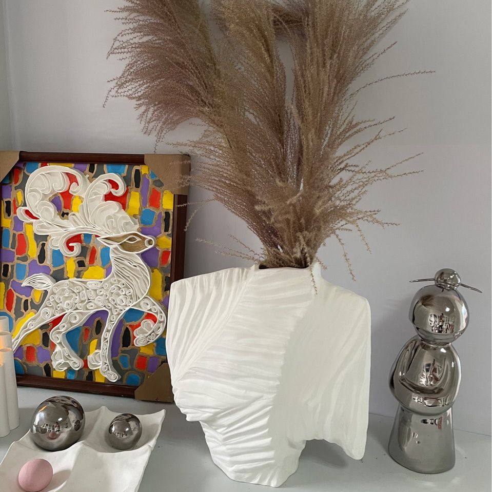 现代极简亚白色螺旋陶瓷高级感花瓶全手工工艺样板间干花插花花器,淘宝优惠券,粉丝福利购,淘宝优惠卷