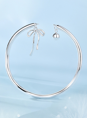 金六福吉祥足银999蝴蝶结铃铛手镯在逃公主手环饰品送女友礼物