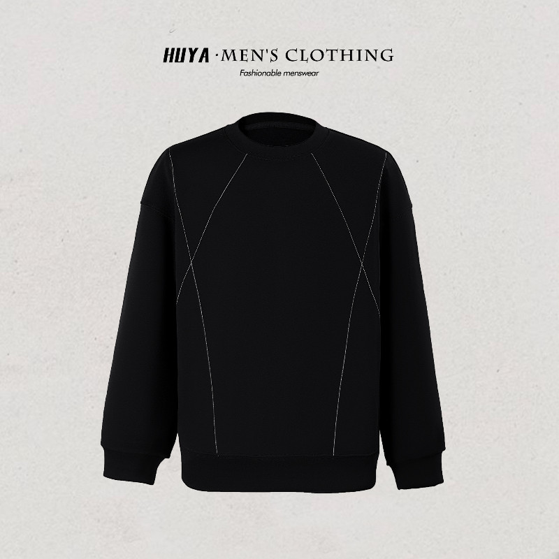 虎牙兄弟双面绒卫衣2025冬季爆款明线拼接设计感圆领打底衫X66912,淘宝优惠券,粉丝福利购,淘宝优惠卷