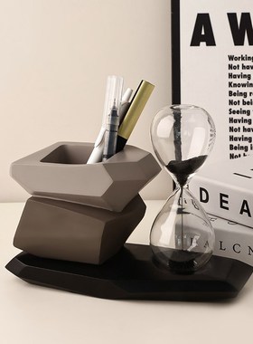 轻奢时来运转磁吸沙漏摆件办公室桌面创意工O位解压笔筒送老师礼