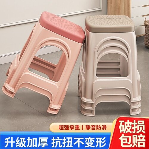 4-10个装加厚可叠放熟胶塑料凳子高凳板凳特厚家用客厅成人方凳椅 - 图3