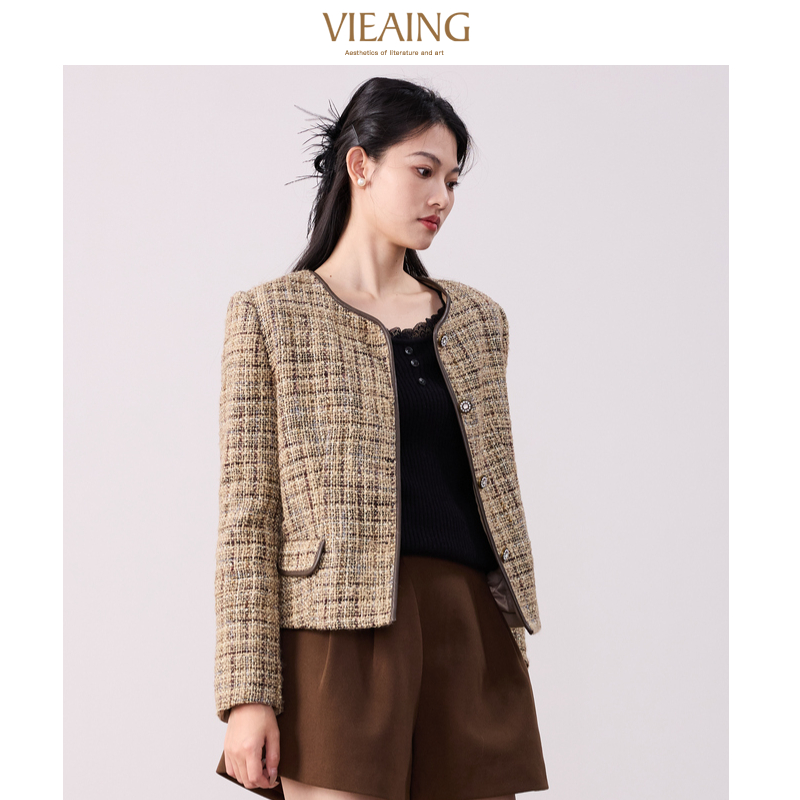 VIEA.ING薇迎2025秋金丝编织百搭小香风短外套女 - 图1