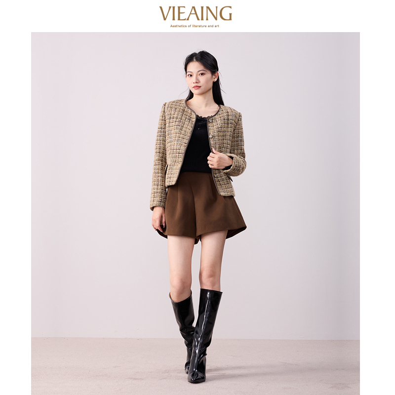 VIEA.ING薇迎2025秋金丝编织百搭小香风短外套女 - 图0
