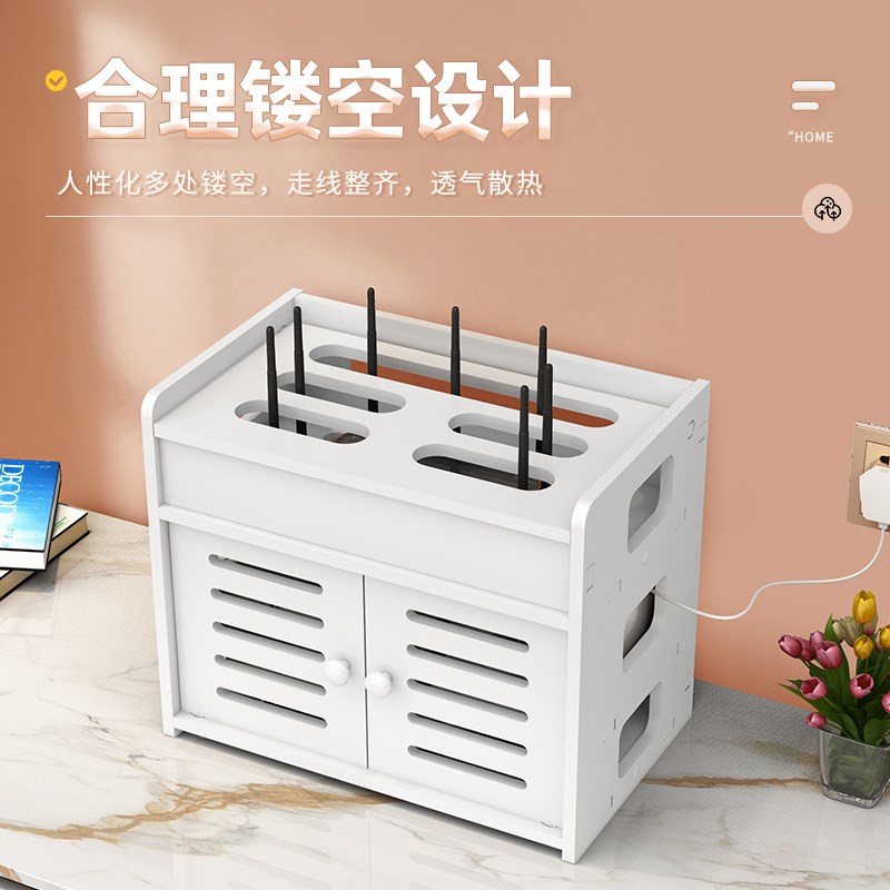 路由器收纳盒插排网络无线遮挡箱家用电视光猫放置免打孔置物架 - 图2