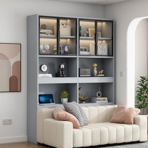 沙发柜玻璃门客厅实木书柜靠墙一体收纳置物柜家用夹缝储物柜定制 - 图1