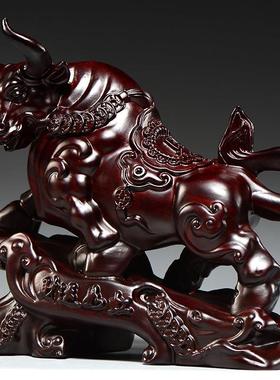 黑檀木雕刻牛摆件店铺牛气冲天十二生肖木头牛吉祥物装饰工艺礼品