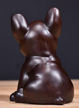 黑檀木雕狗摆件对狗旺旺狗大号旺财狗花梨实木雕刻风水十二生肖狗