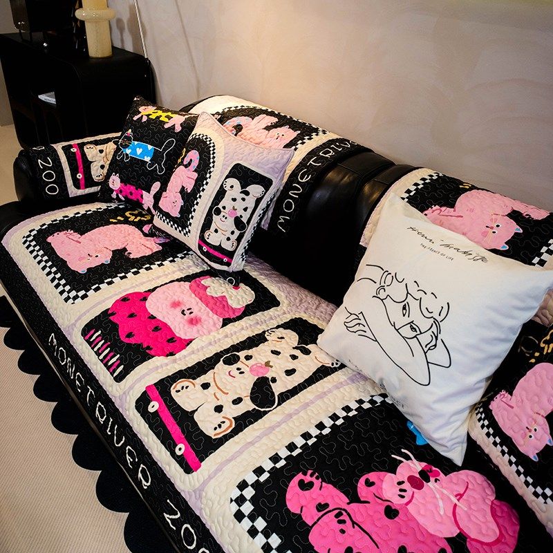 精选可爱卡通猫猫沙发垫防猫抓透气四季款绗缝坐垫防滑布艺沙发巾,淘宝优惠券,粉丝福利购,淘宝优惠卷