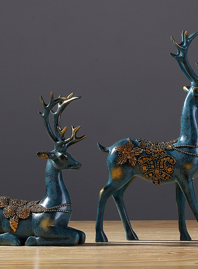 梅花鹿树脂摆件现代简约家居客厅玄关装饰书房办公室桌面创意礼物