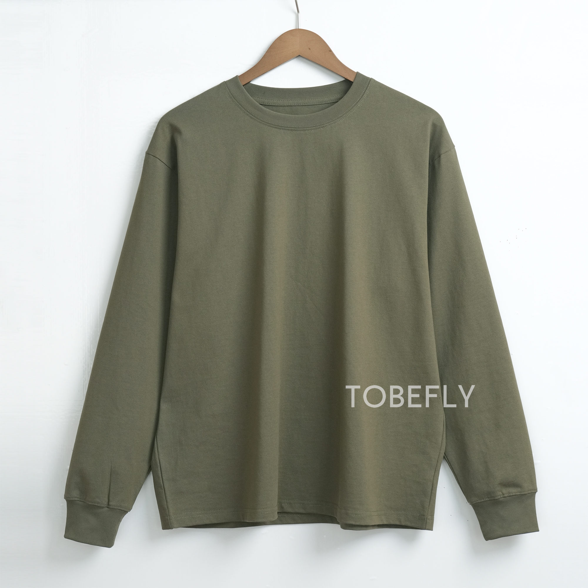 Tobefly 300克新疆长绒精梳棉圆领休闲百搭基础款内搭纯色长袖T恤 - 图2