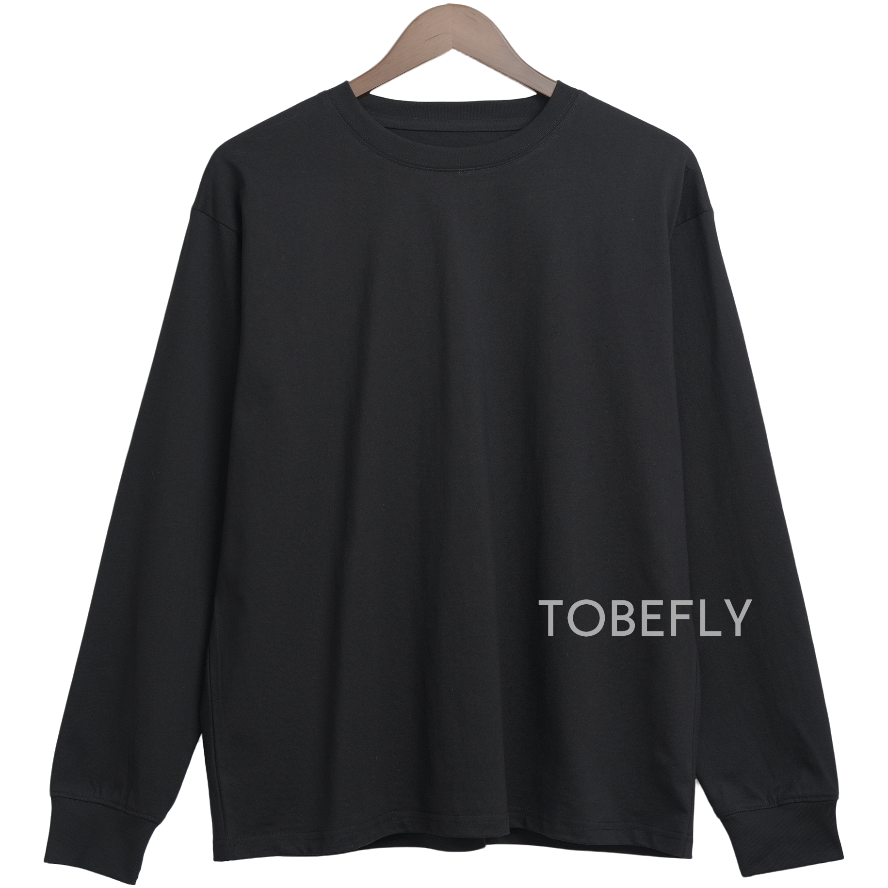 Tobefly 300克新疆长绒精梳棉圆领休闲百搭基础款内搭纯色长袖T恤 - 图3