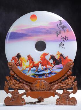 正品天然玉石平饰安扣摆件新中式家居装品办公室创意业客厅乔开迁